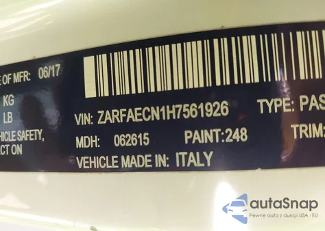 2017 Alfa Romeo Giulia Ti Rwd from USA, damaged, VIN ZARFAECN1H7561926